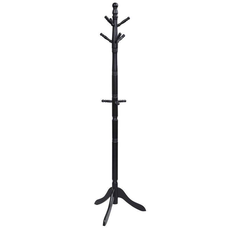 Tangkula Wood Coat Rack Freestanding, Entryway Height Adjustable Coat Stand with 9 Hooks & Stable Tri-Legged Base, Rubber Wood Coat Tree Hall Tree Coat Hanger Stand for Home Office Hall Entryway - Image 1